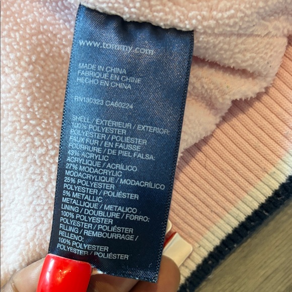 Tommy Hilfiger Pink and Black Puffer Jacket with Faux Fur Hood - Picture 4 of 6